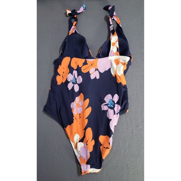 Sea Angel Doheny Bloom Navy 1 Piece Tie On Swimsuit Bathing Suit SZ XL - Picture 2 of 13